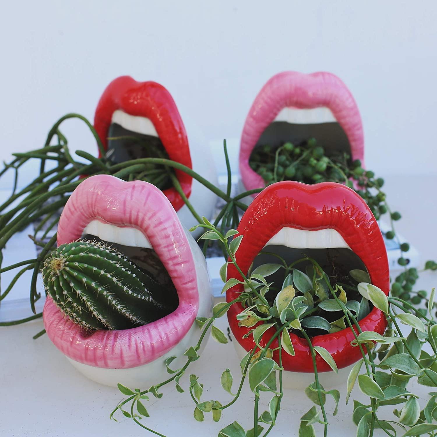 Smooch Lips Ceramic Planter