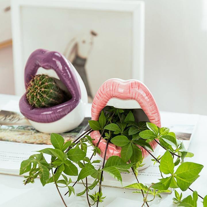 Smooch Lips Ceramic Planter